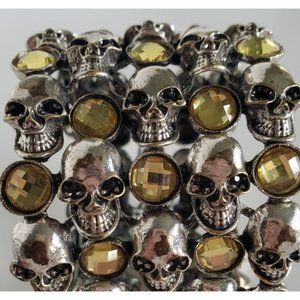Metal Skull and Yellow Citron Cuff Bracelet Goth Yellow Punk Rock Faceted
